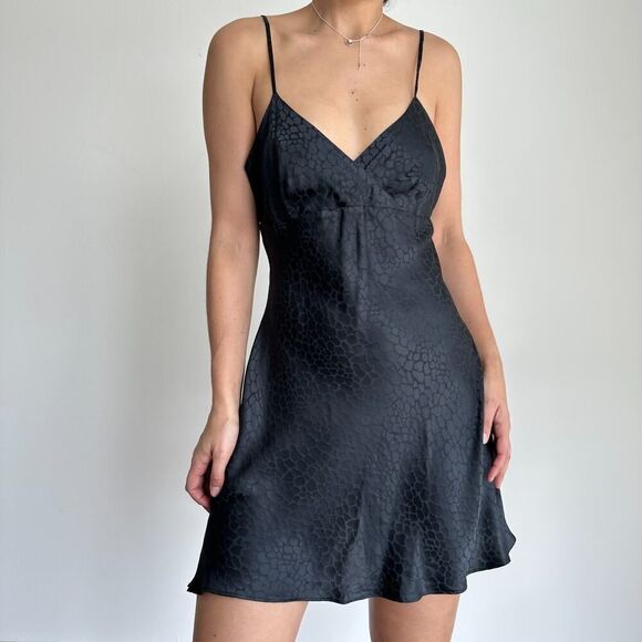 Vintage Silk Slip Dress Mini Women Medium Black Chemise Cami Y2K Nighty Romantic - Picture 3 of 10